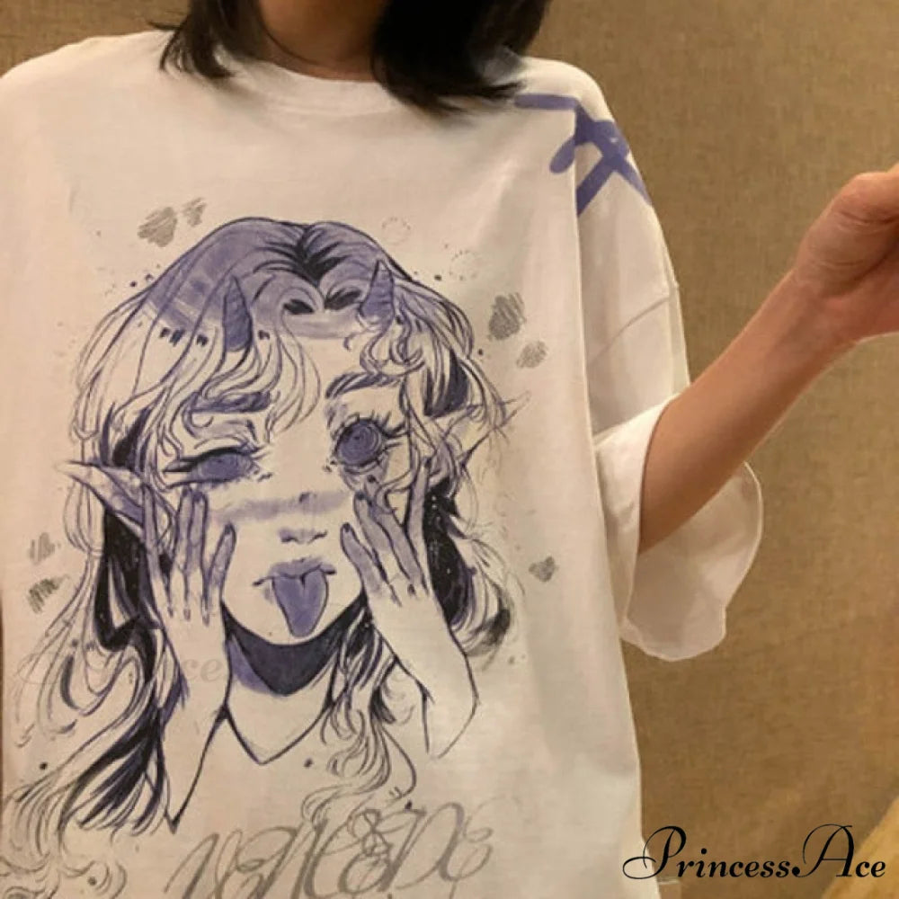 White Cartoon Female Kawaii Tops Tee white 1 / M