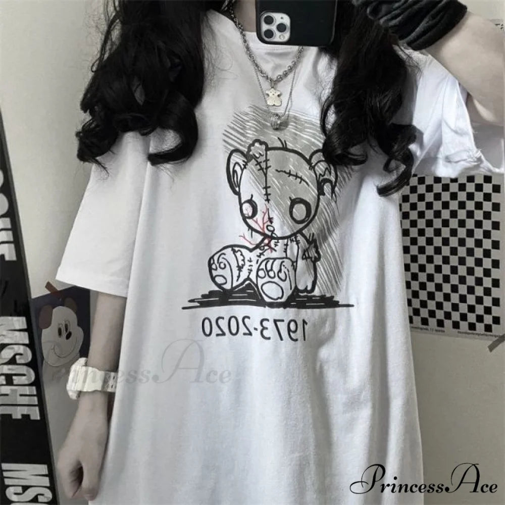 White Cartoon Female Kawaii Tops Tee white 2 / M