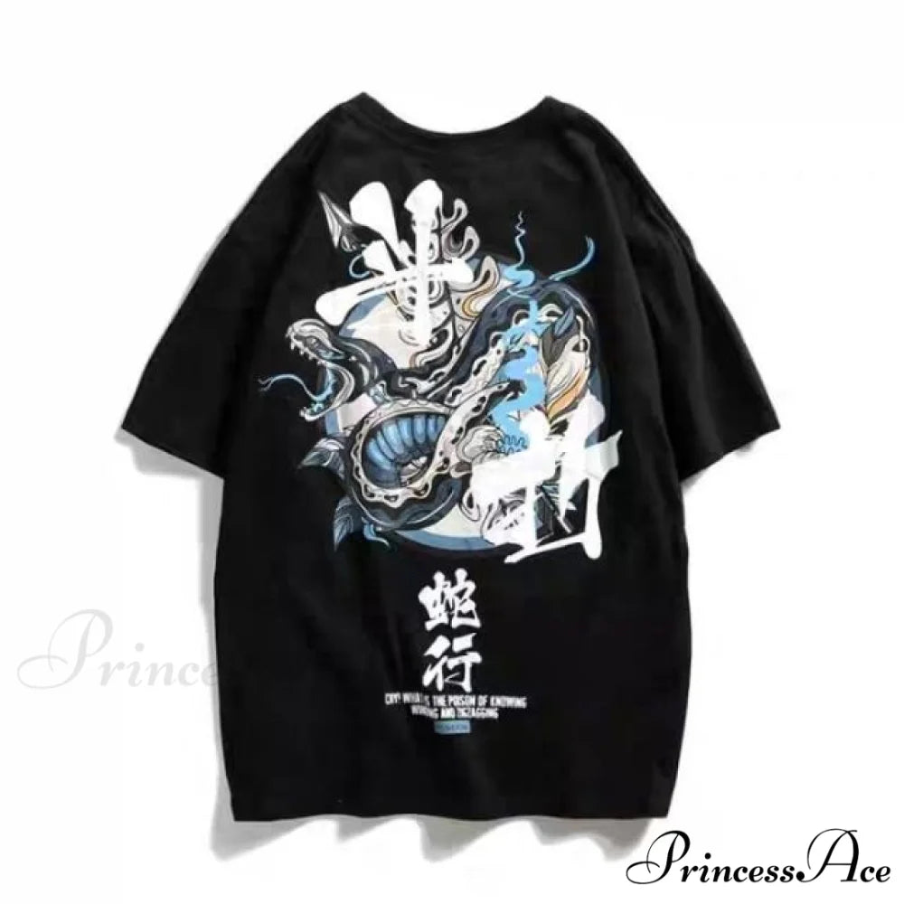 White Cartoon Female Kawaii Tops Tee black 10 / M