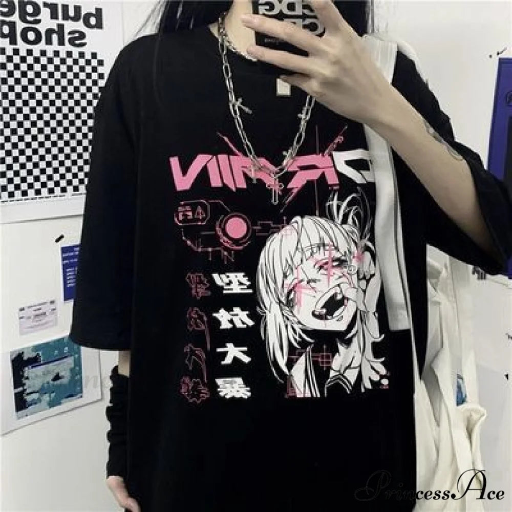 White Cartoon Female Kawaii Tops Tee black 2 / M