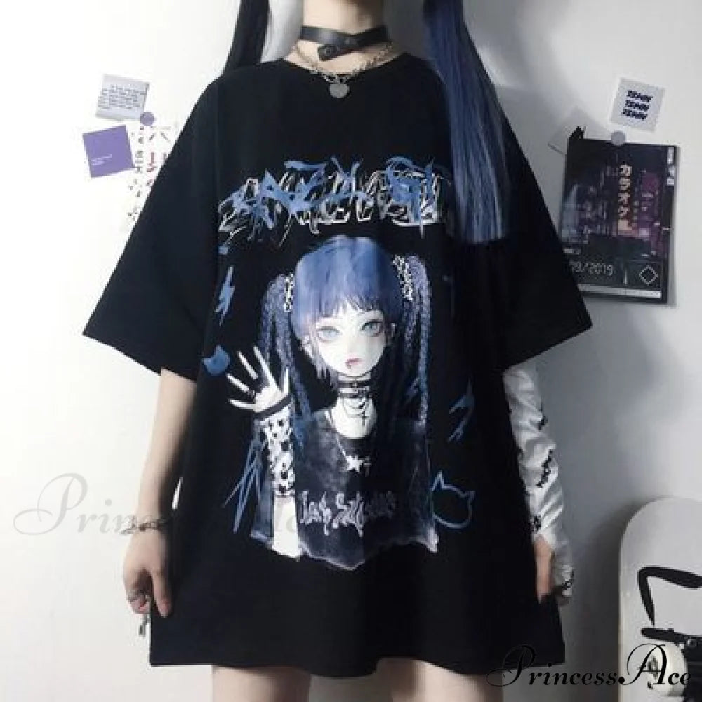 White Cartoon Female Kawaii Tops Tee black 4 / M