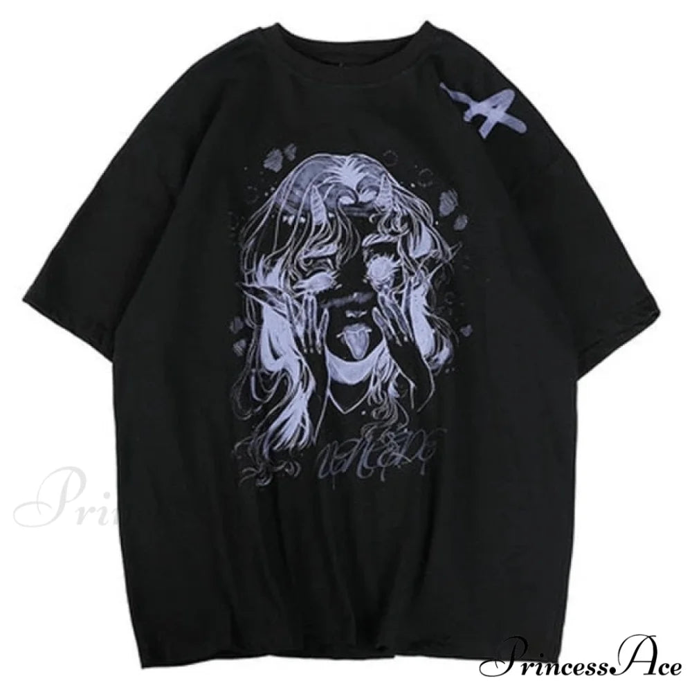 White Cartoon Female Kawaii Tops Tee black 5 / M