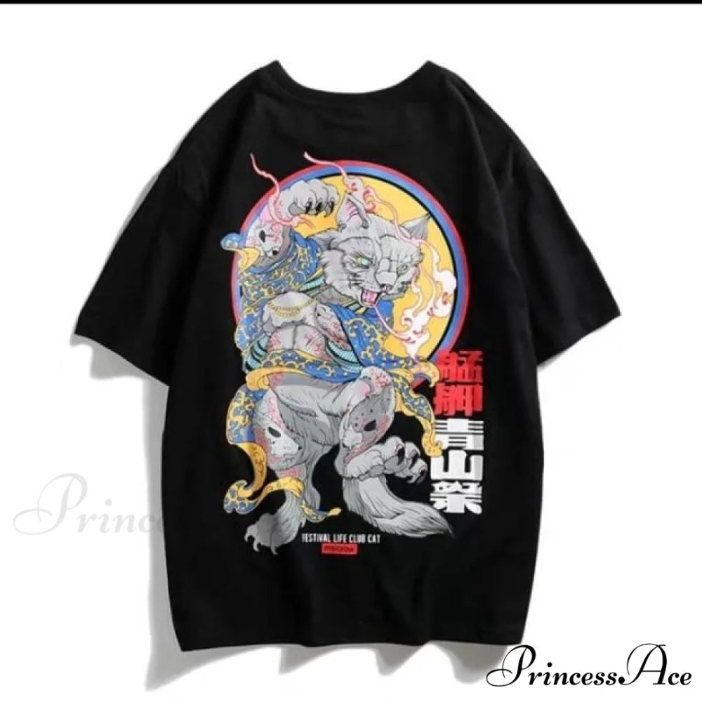 White Cartoon Female Kawaii Tops Tee black 7 / M