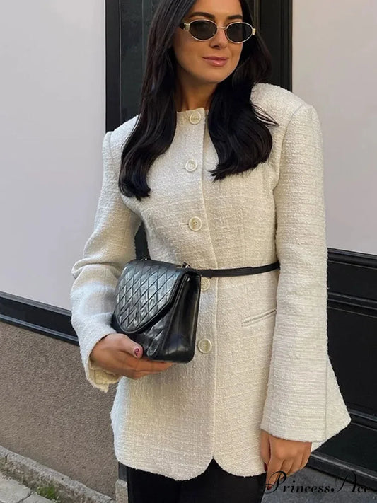 White Circular Neck Unmarried Buttoned Coat coats-241228