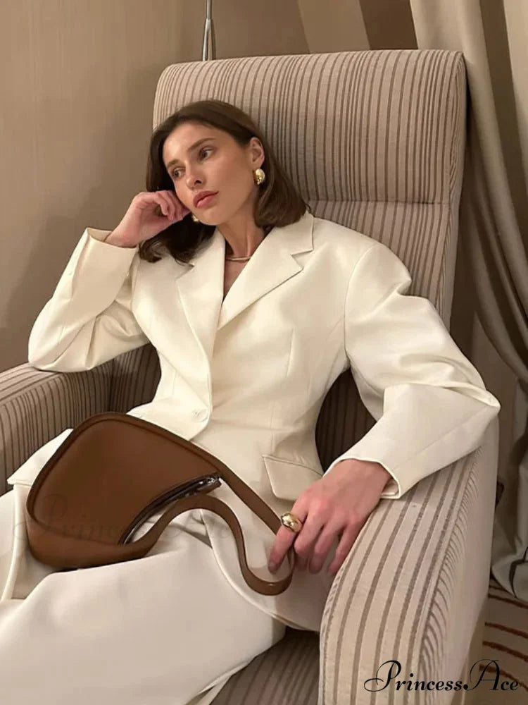 White Collar Baggy Long Sleeve Jacket coats-241228