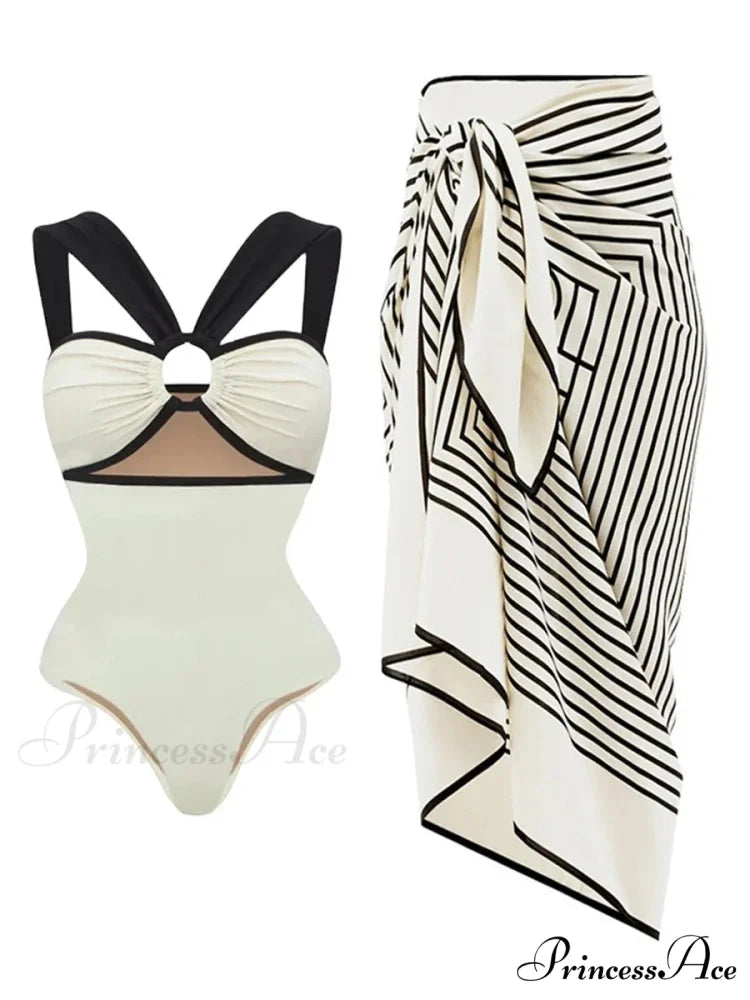 White Cut-out Fashionable Swimsuit One Piece color5 / S onepiece-250223