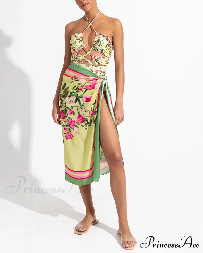 White Cut-out Sophisticated Body Hugging One Piece GREEN3 / S onepiece-250223
