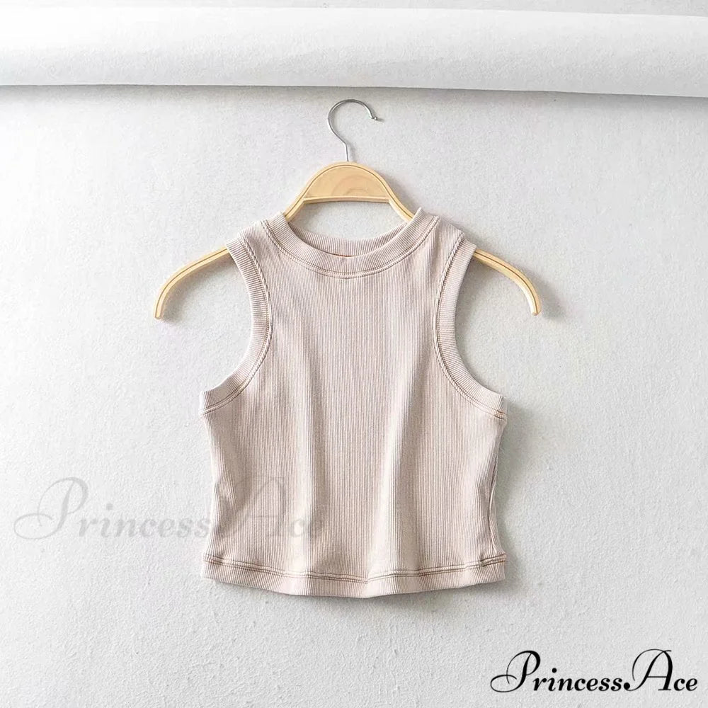 White Cute Short Crop Tops Beige / S