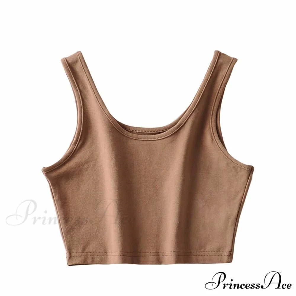 White Cute Short Crop Tops Coffee / S