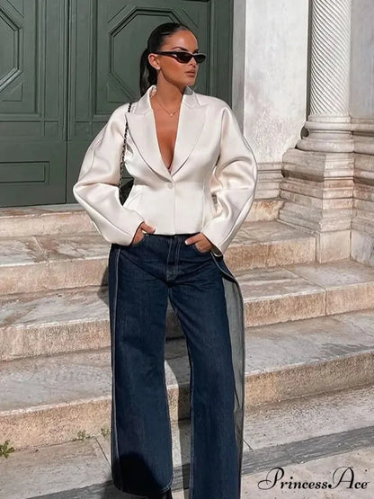 White Deep-neck Jacket Brief Coat coats-241228