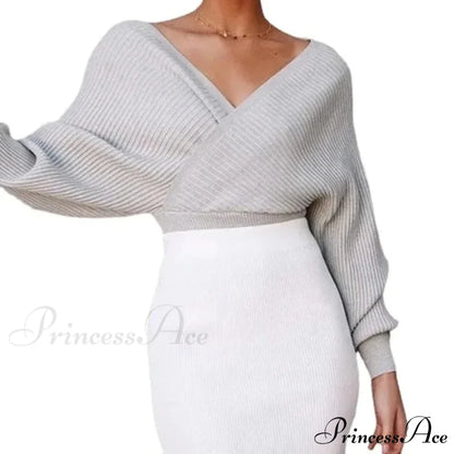 White Deep-neck Striped Jumper swraters-241228