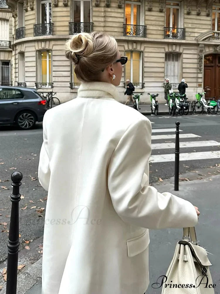 White Dual Pockets V-neck Jacket coats-241228