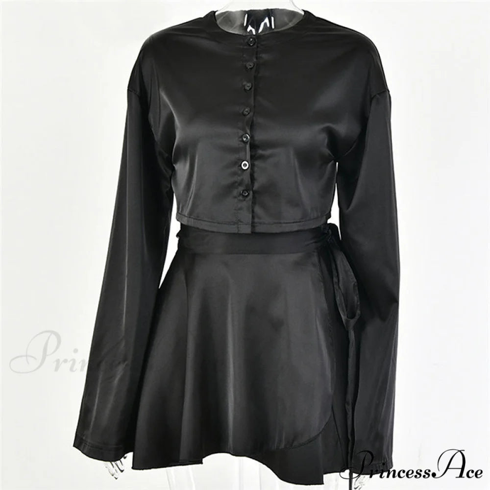 White Elegant Satin Skirts Black set / S