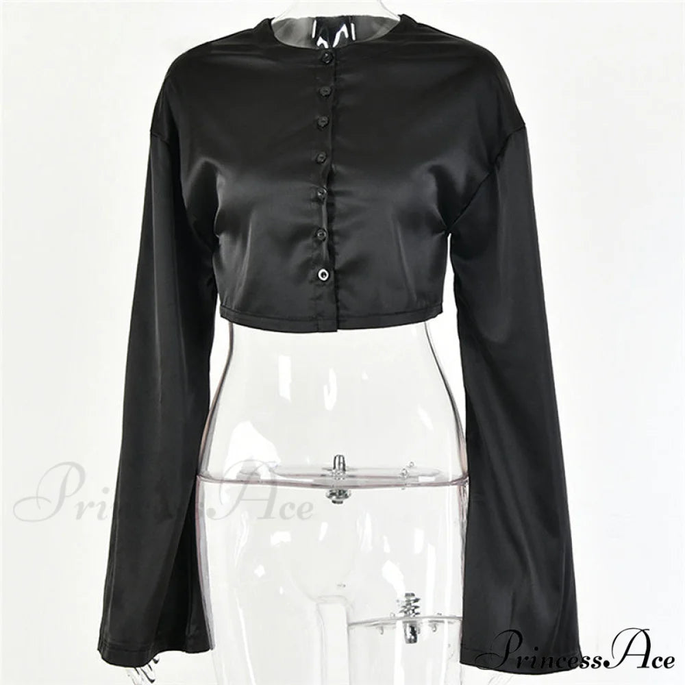 White Elegant Satin Skirts Top black / S