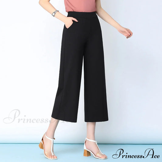 White High Waist Wide Leg Capris Pants black / S