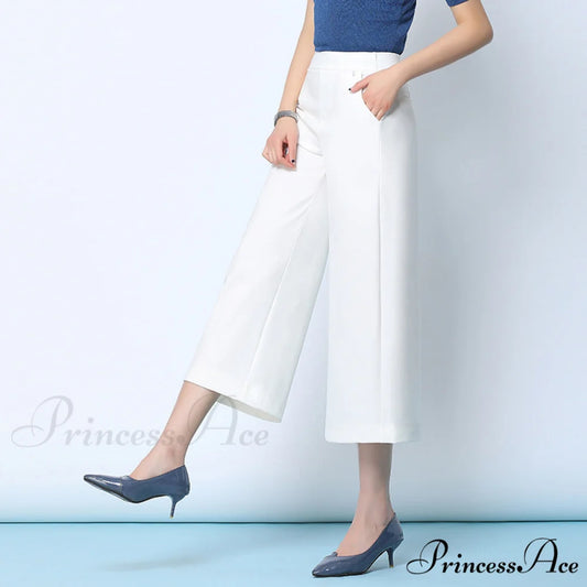 White High Waist Wide Leg Capris Pants white / S
