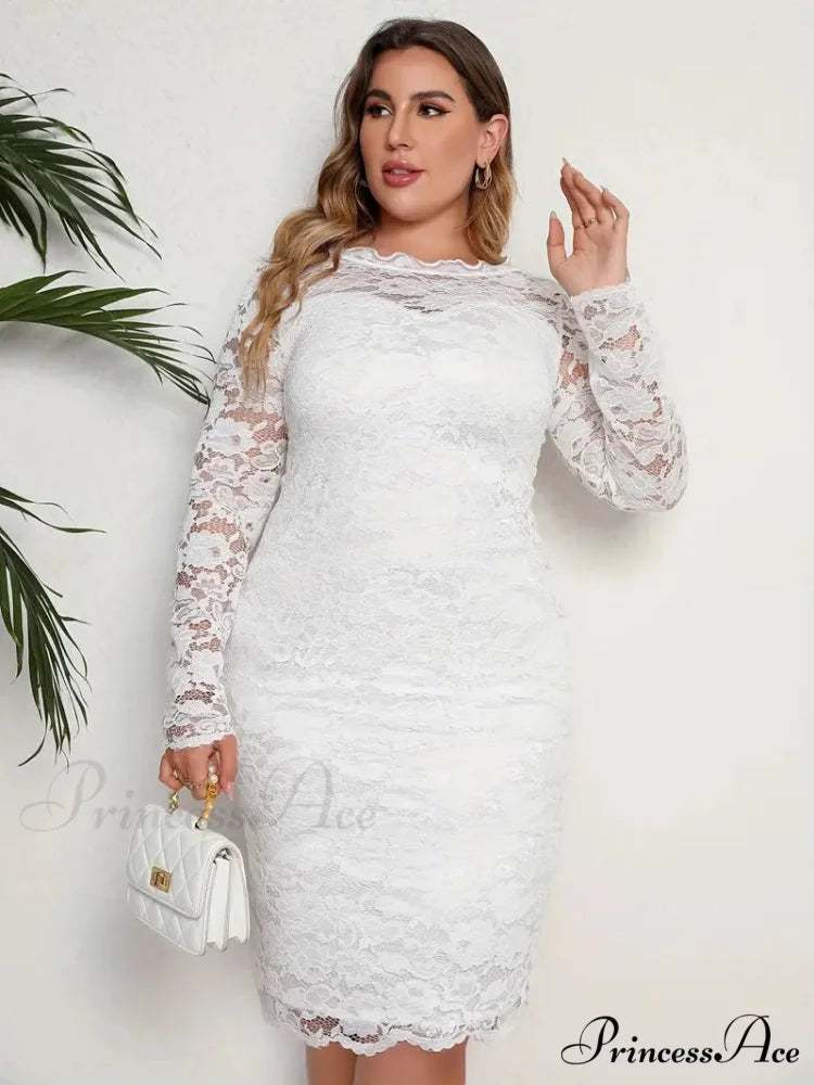White Lace Long Sleeve Bodycon Dress - Plus Size 2XL / Green