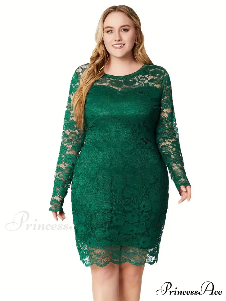 White Lace Long Sleeve Bodycon Dress - Plus Size L / Green