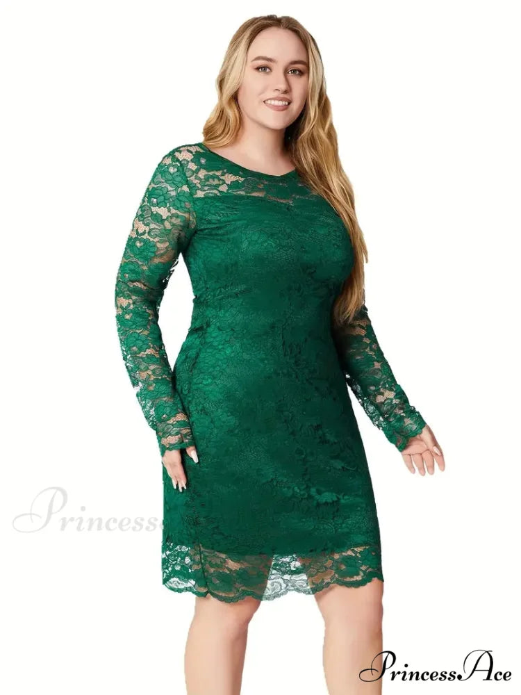 White Lace Long Sleeve Bodycon Dress - Plus Size XL / White