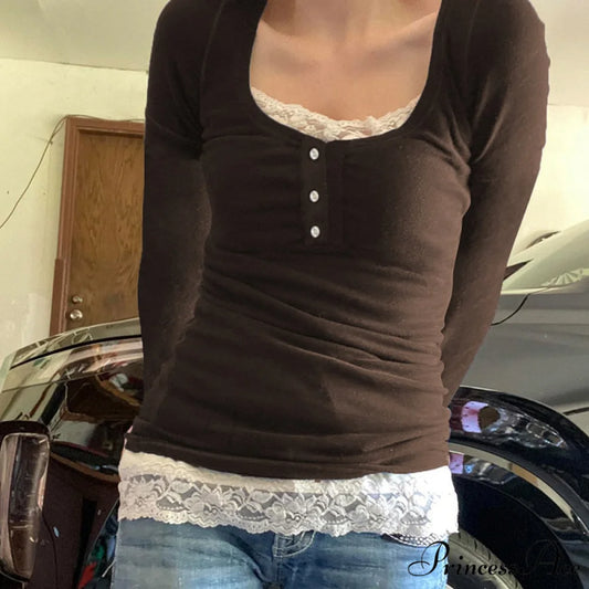 White Lace Trim T-shirt Auburn / S