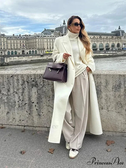 White Lowered Collar Cozy Coat coats-241228