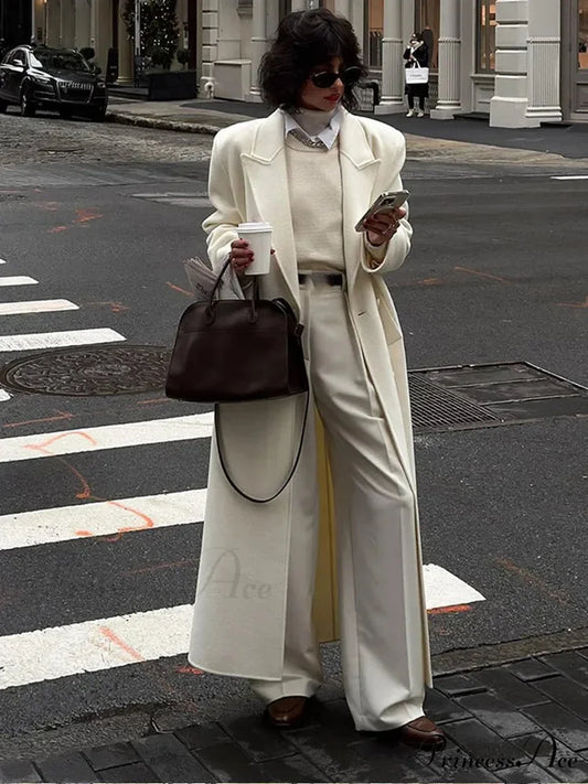 White Lowered Collar Cozy Coat coats-241228