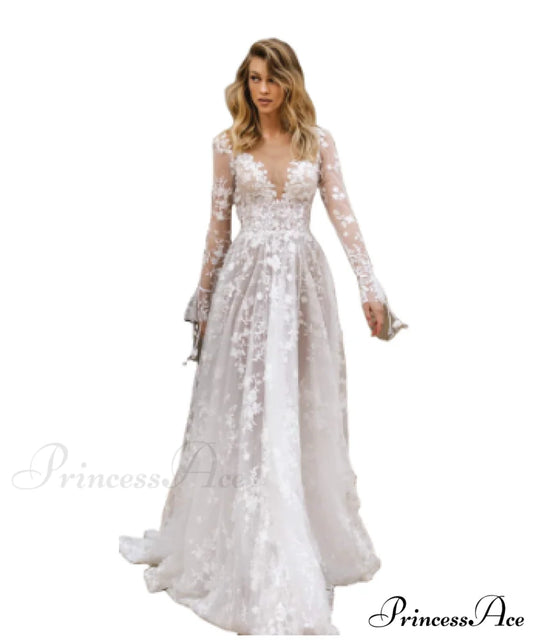 White Maxi Dress with Long Sleeves and Round Neck