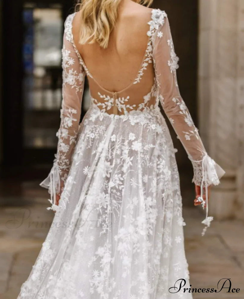 White Maxi Dress with Long Sleeves and Round Neck