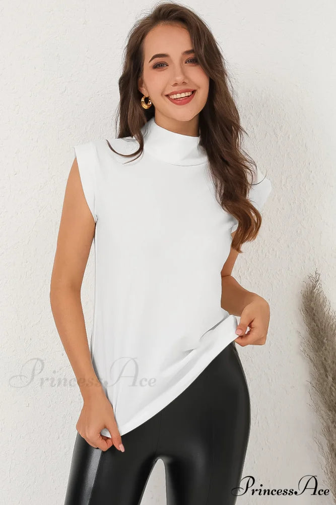 White Mock Sleeveless Solid Neck Top