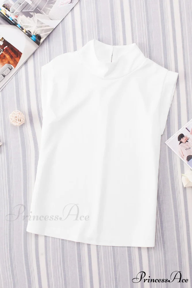 White Mock Sleeveless Solid Neck Top