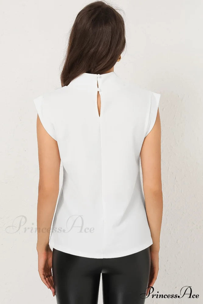 White Mock Sleeveless Solid Neck Top