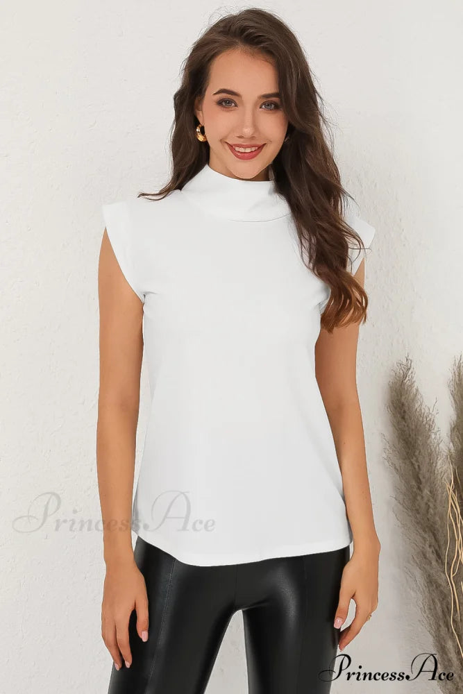 White Mock Sleeveless Solid Neck Top
