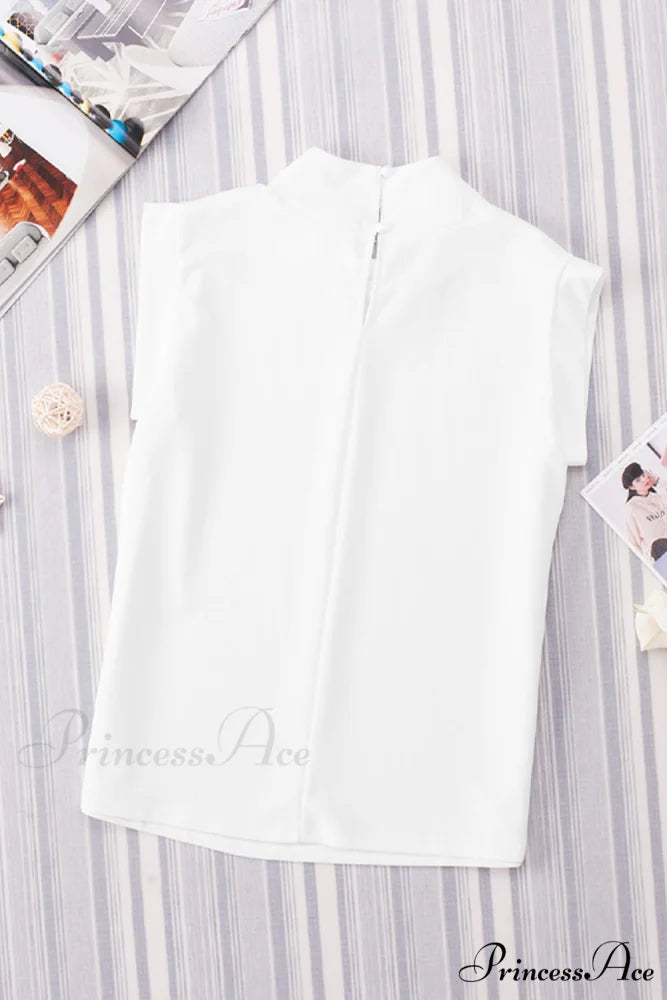 White Mock Sleeveless Solid Neck Top