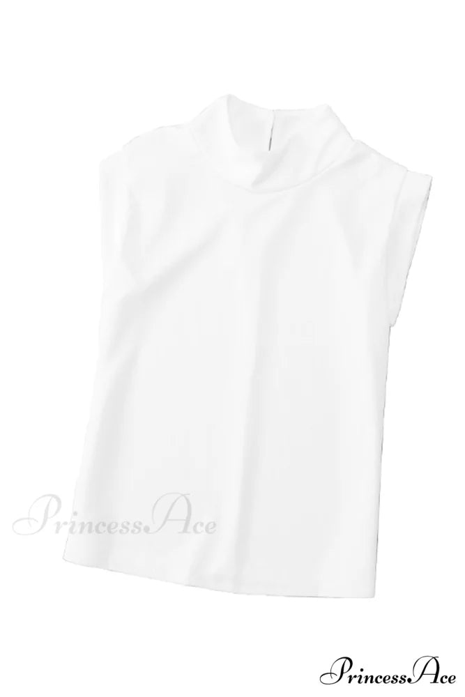 White Mock Sleeveless Solid Neck Top