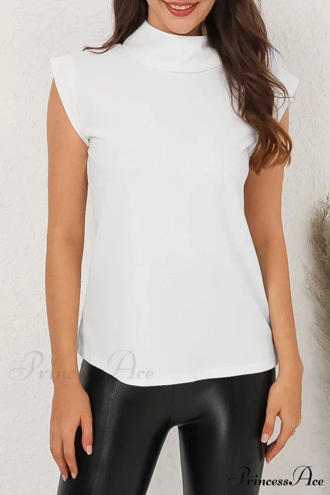 White Mock Sleeveless Solid Neck Top