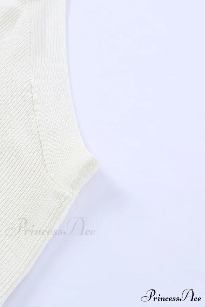 White Neck Knit Ribbed Halter Tank Cross Criss Top