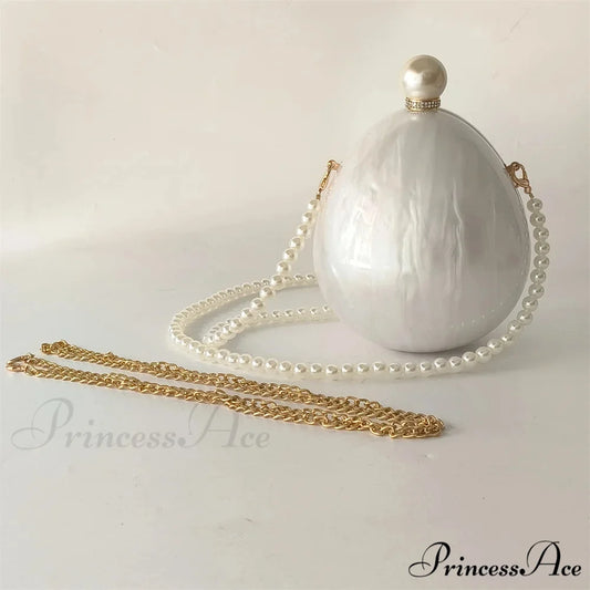 White Oval Egg Acrylic Box Bridal Messenger Clutch Bag as picture show clutchbag-250126