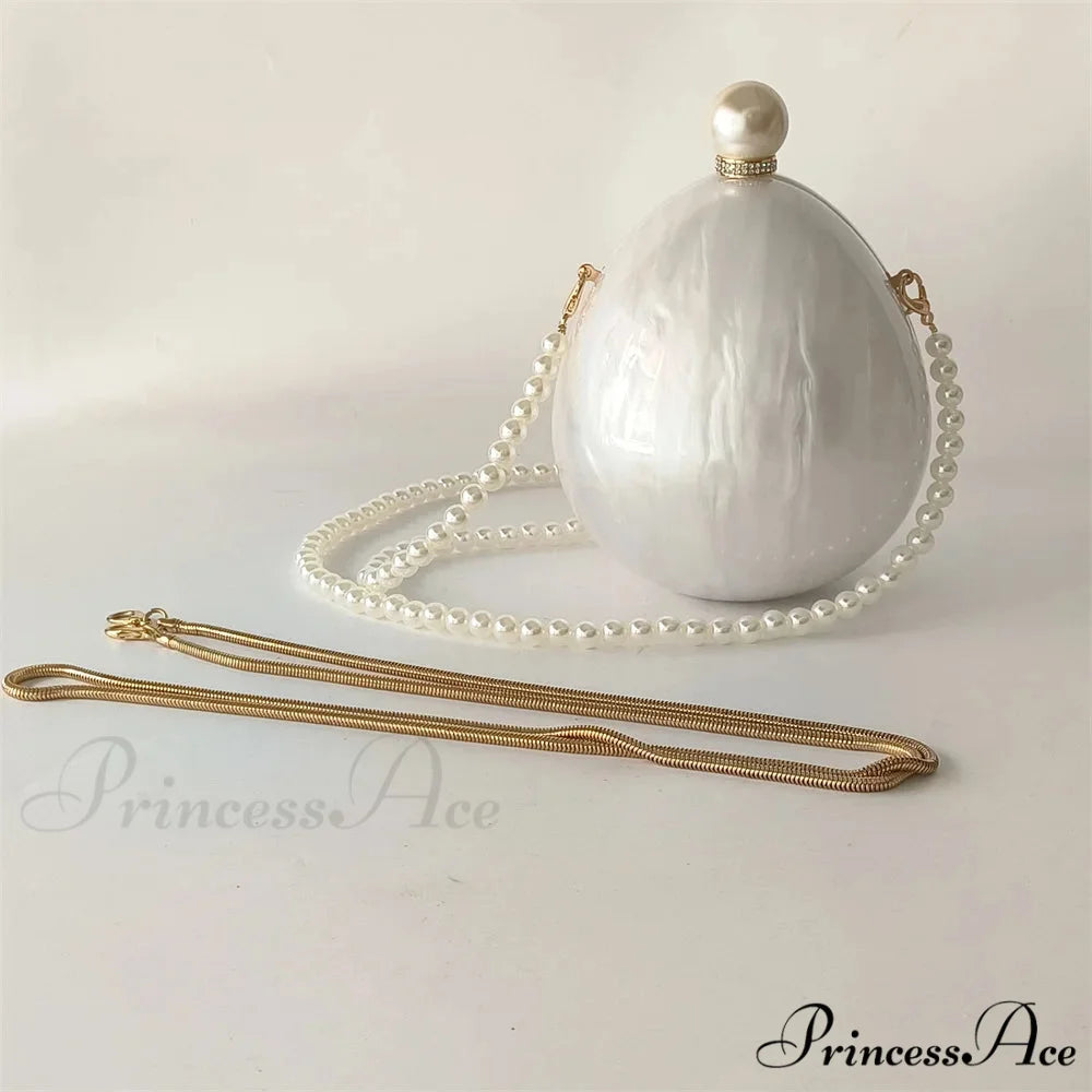 White Oval Egg Acrylic Box Bridal Messenger Clutch Bag as picture show1 clutchbag-250126