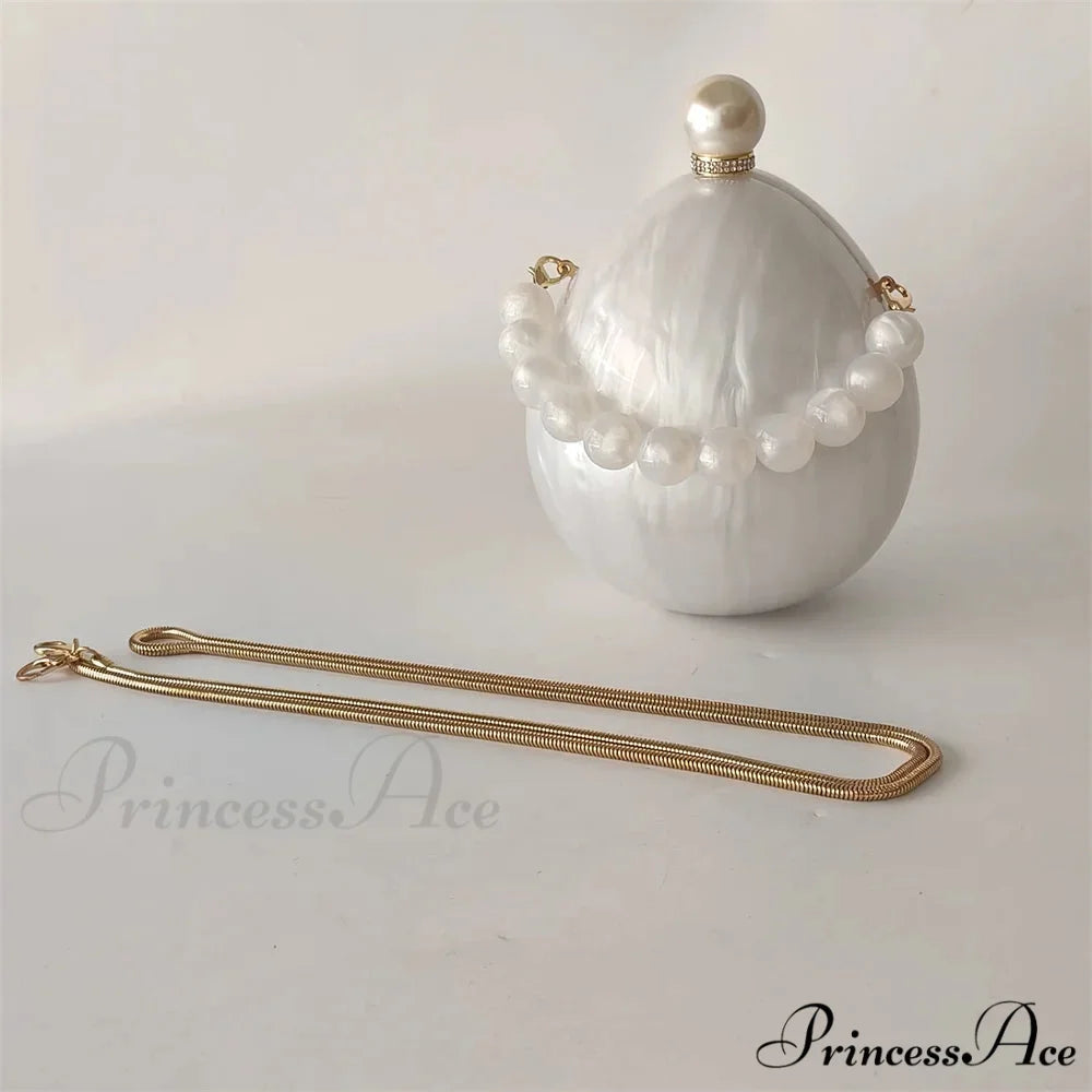 White Oval Egg Acrylic Box Bridal Messenger Clutch Bag as picture show3 clutchbag-250126