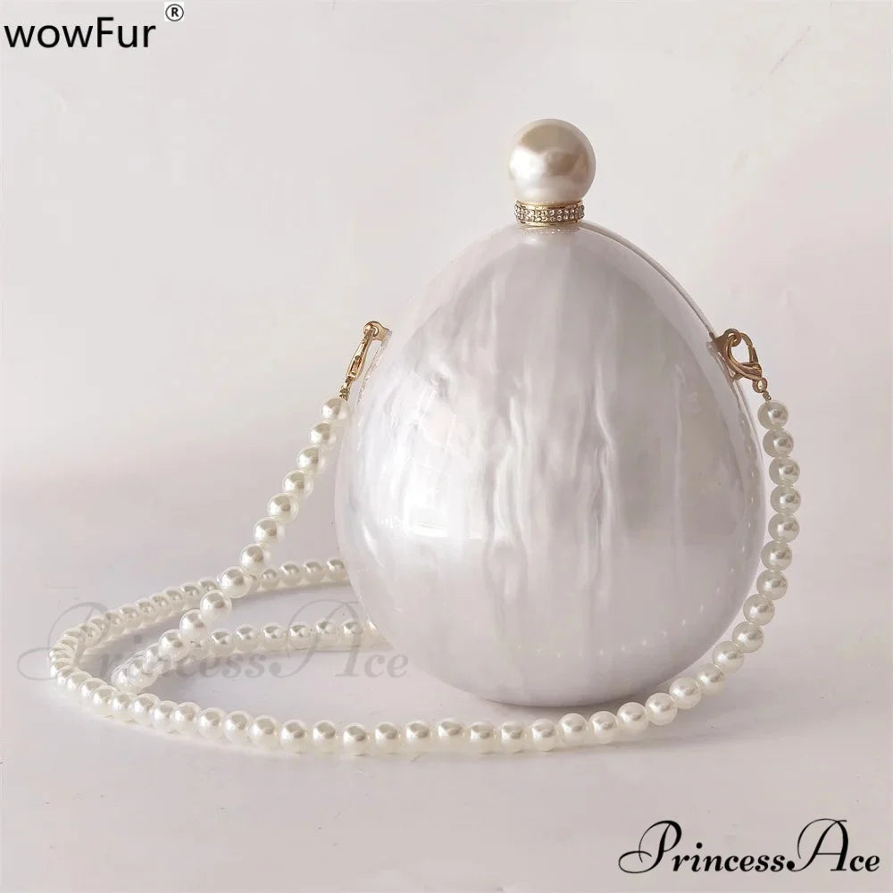 White Oval Egg Acrylic Box Bridal Messenger Clutch Bag clutchbag-250126