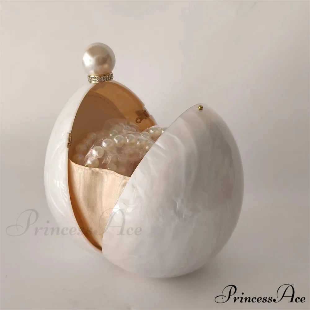 White Oval Egg Acrylic Box Bridal Messenger Clutch Bag clutchbag-250126