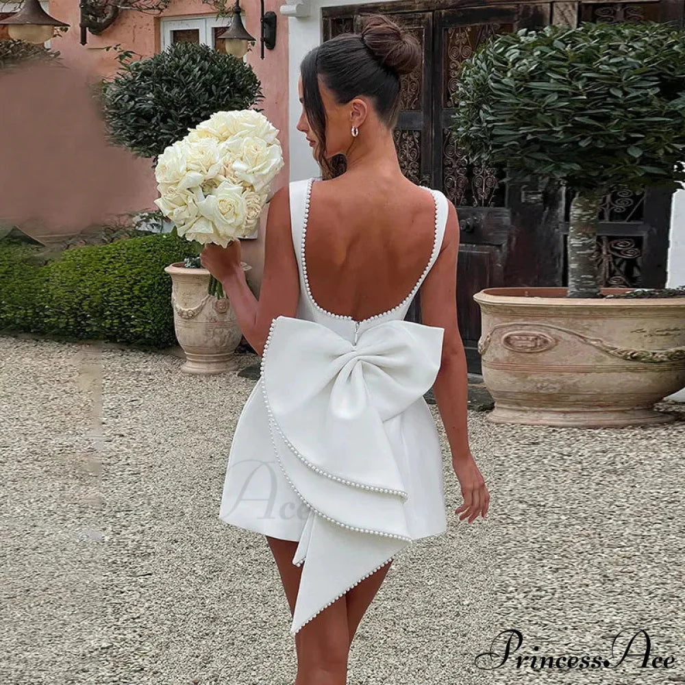 White Pearl Backless Party Dress