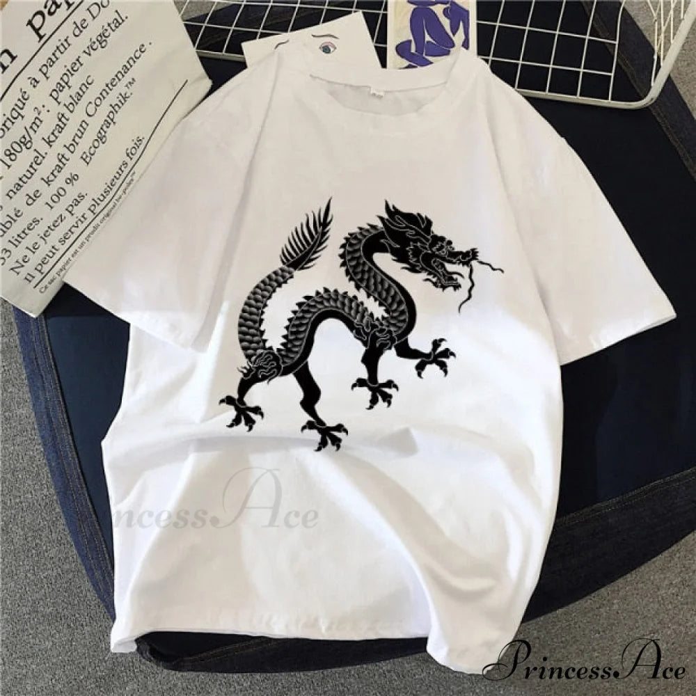 White Print Short O Neck T-shirts black 2 / S