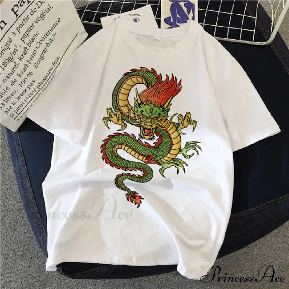 White Print Short O Neck T-shirts dark green / S