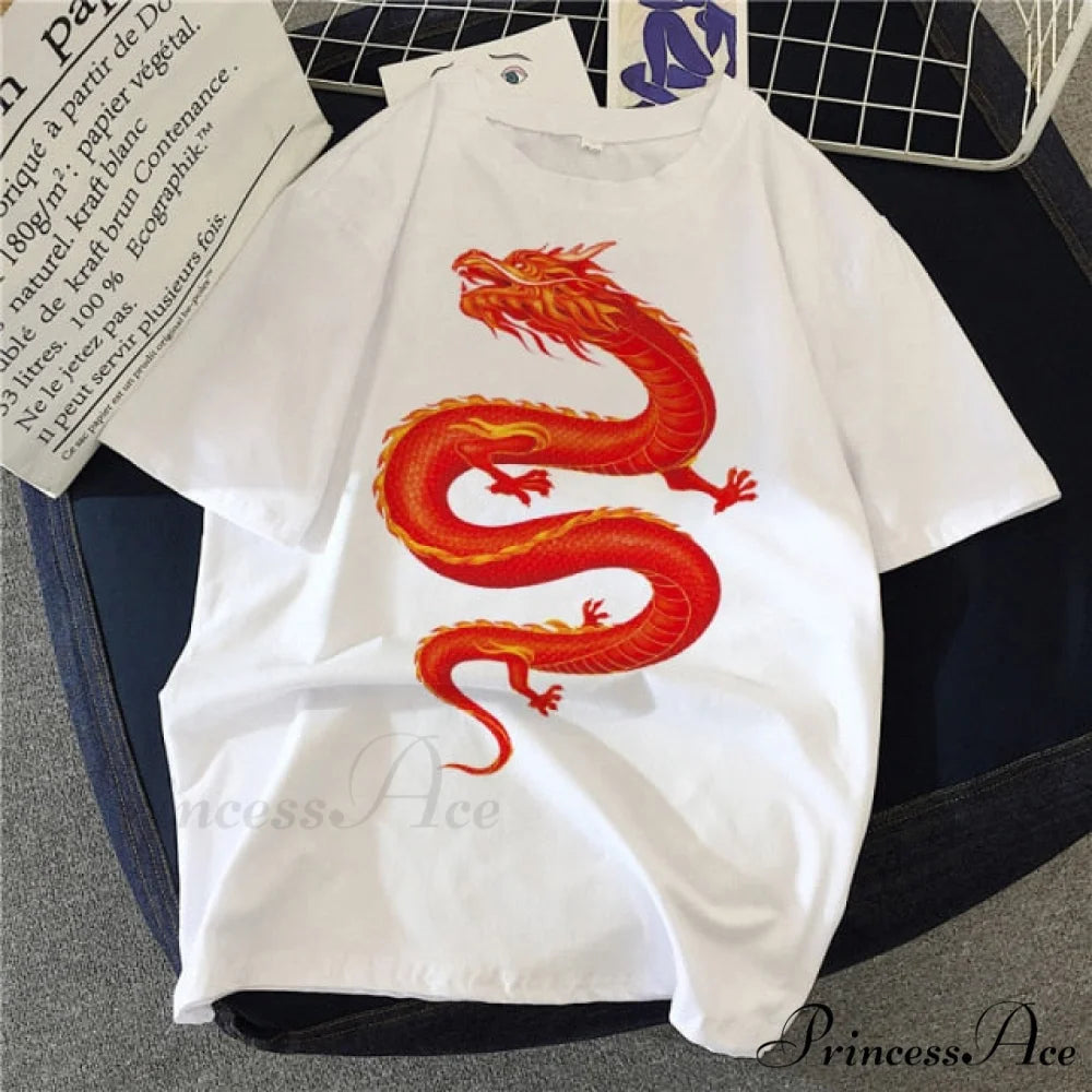 White Print Short O Neck T-shirts red 2 / S