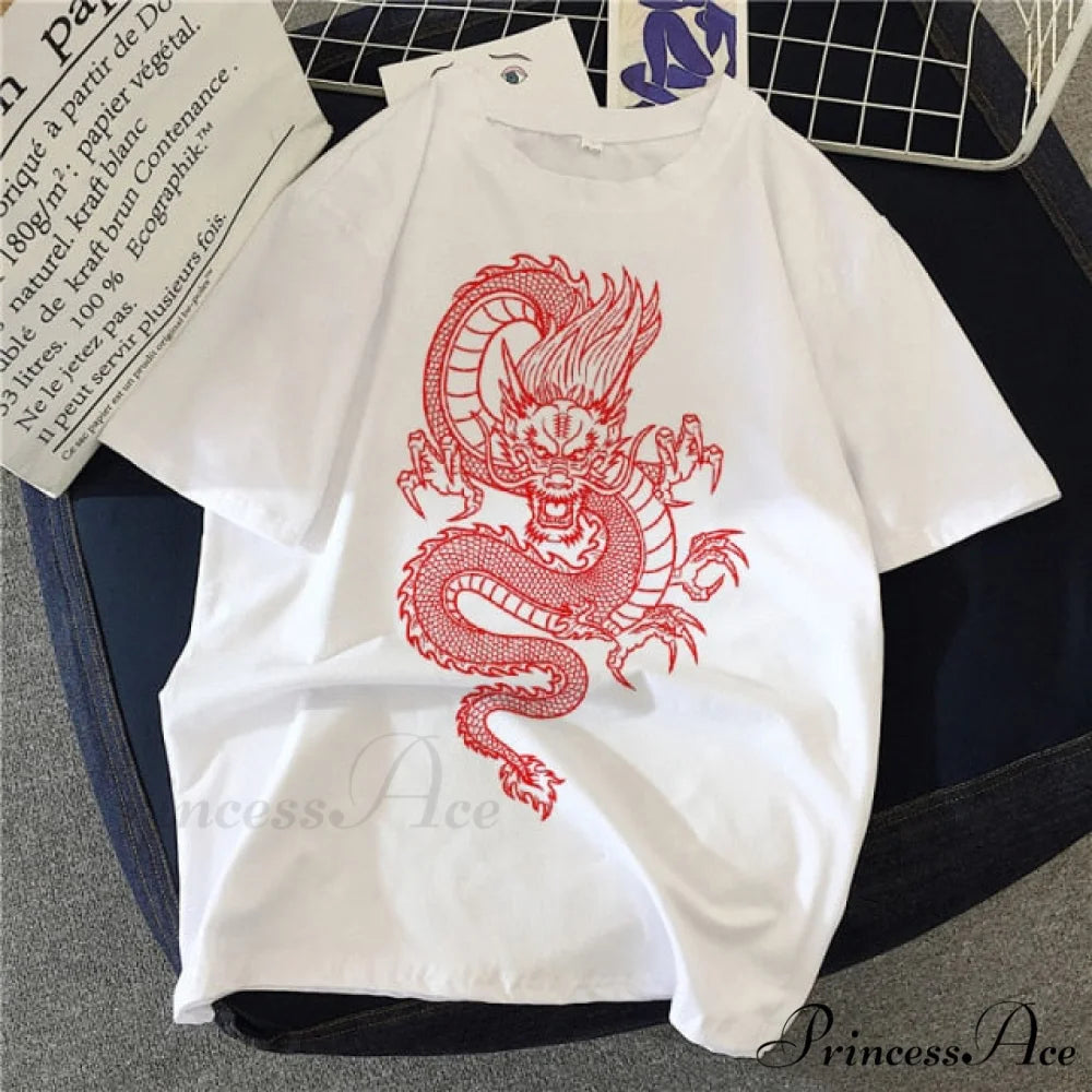 White Print Short O Neck T-shirts red / S