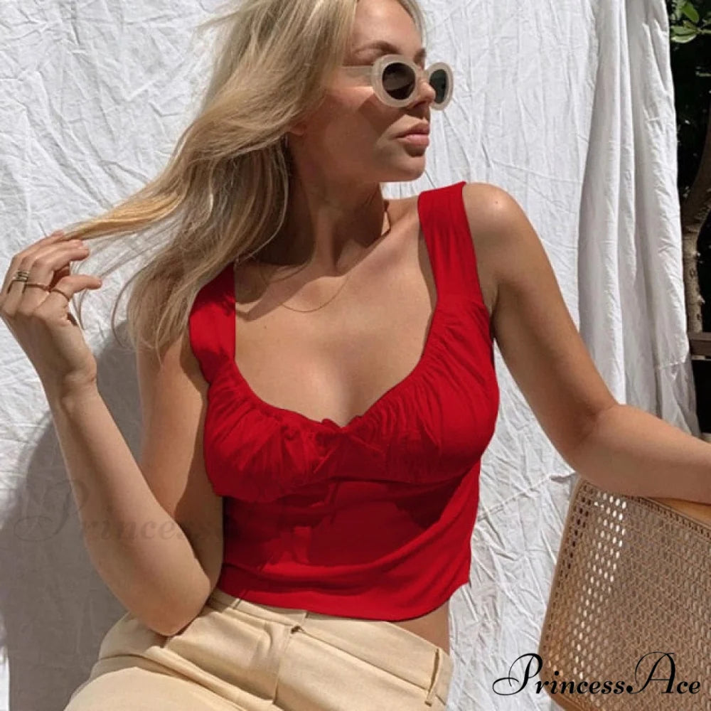 White Ruched Bow Slim Camis Red / S