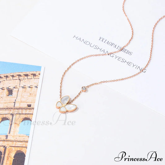 White Shell Butterfly Diamond Necklace