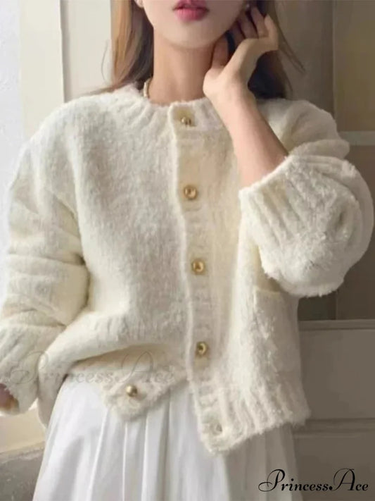 White Single Breasted Cardigan cardigans-241228