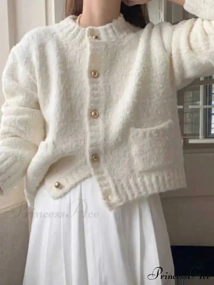 White Single Breasted Cardigan White / S cardigans-241228